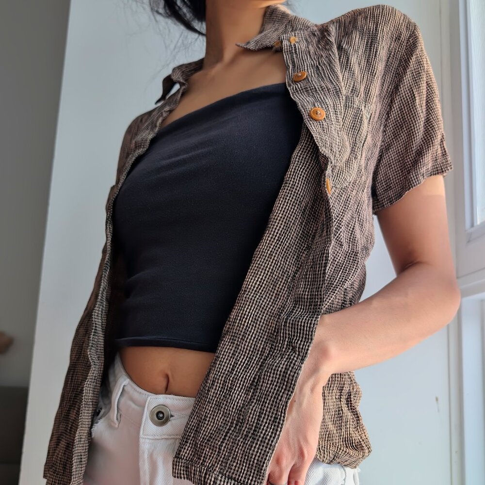 Urban Outfitters ReMADE Brown Plaid Button Up Shirt